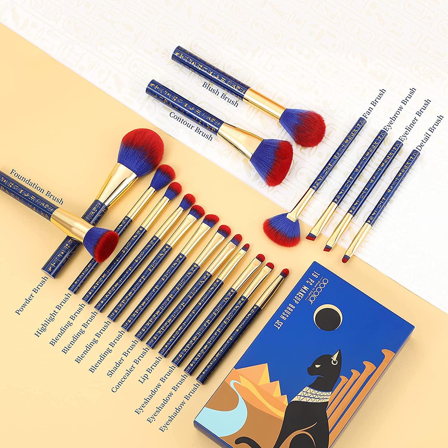 docolor Docolor Makeup Brushes 19Pcs Makeup Brush Set Premium Gift Synthetic Powder Kabuki Foundation Contour Blush Concealer Eye Shadow Blending Liner Make Up Brush Kit, Ancient Egyptian Series
