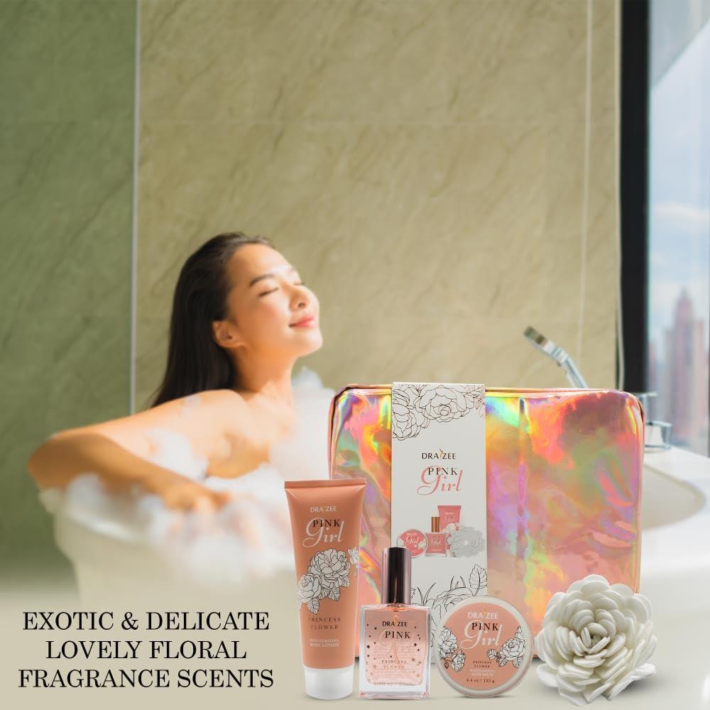 Draizee Draizee Mothers Day Gifts for Mom - Spa Gift Baskets for Women-5 Pcs Princess Flower Scented Bath and Body Spa Set-Self Care Package for Women, Present for Mom-Bath Basket-Body Care Set for Girlfriend