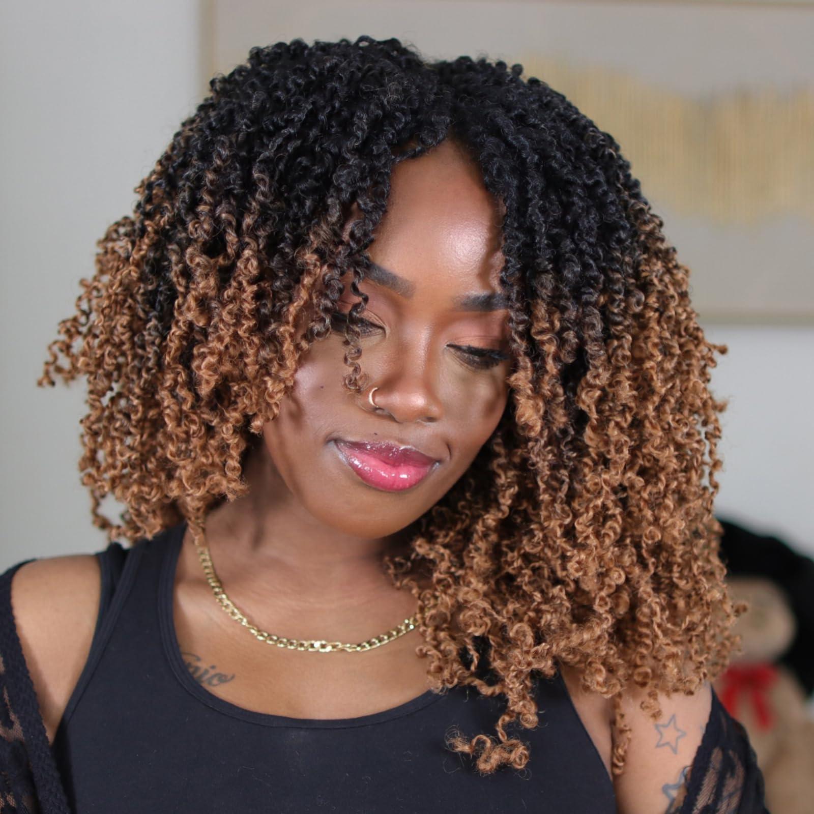 GIX GIX Yanky Twist Crochet Hair - 16 Inch 2 Packs (60 Strands) Ombre Brown Pre-twisted Fluffy Spring Mini Twist Short Passion Twist, Pre-Looped Crochet Braids Braiding Hair (16 Inch, OT30-2P)
