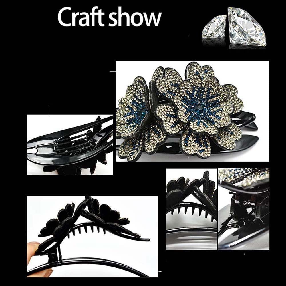Generic Rhinestone Flower Hair Clips Duckbill Clip Ponytail Holder Diamond Hair Barrettes for Women Girls Thin Thick Long Hair Accessories(G)
