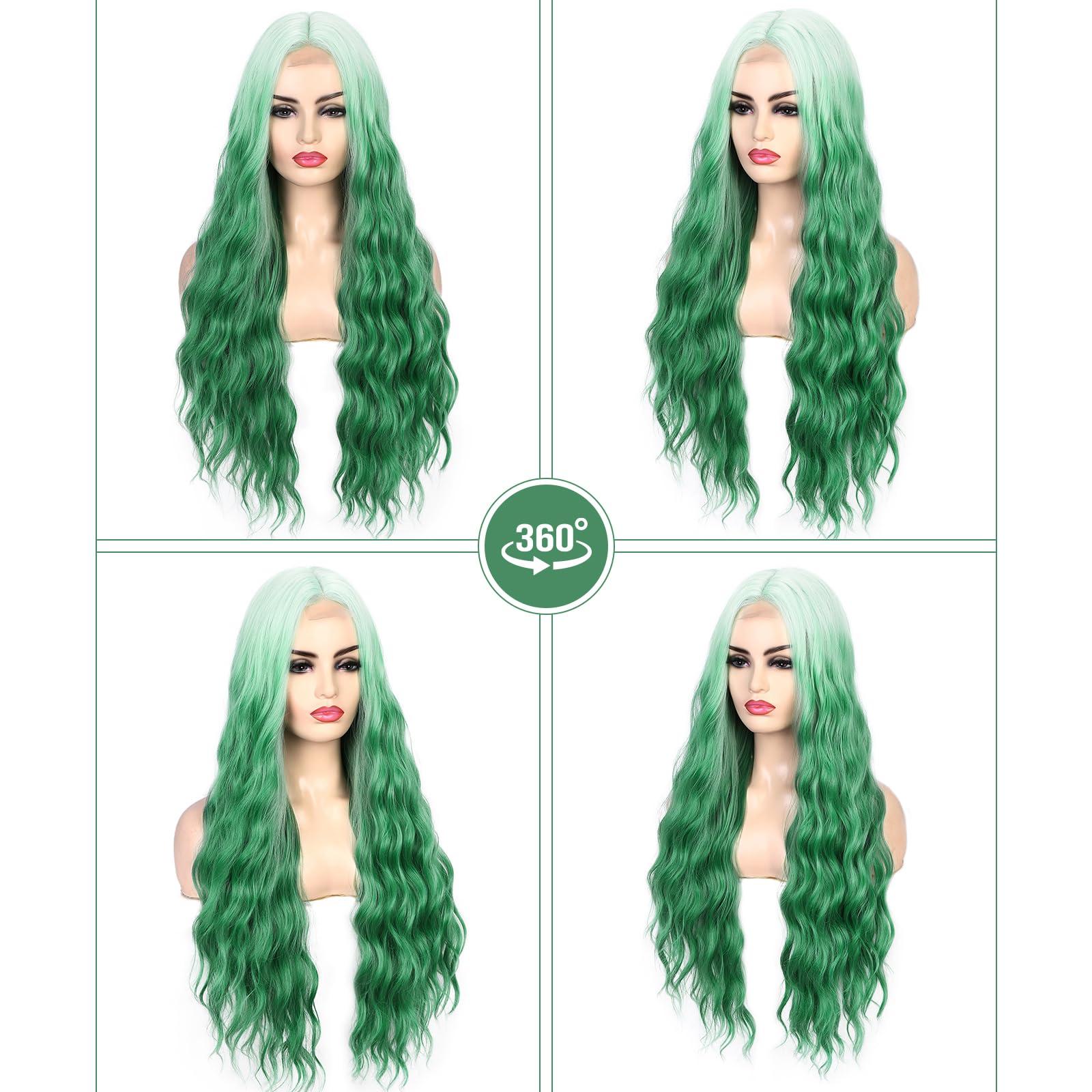 Lady Miranda Lady Miranda 28 Inch Ombre Green Wig Long Wavy Wig Natural Middle Part Green Wigs For Women Synthetic Wigs For Party or Daily Use (Ombre Green, 28 Inch)