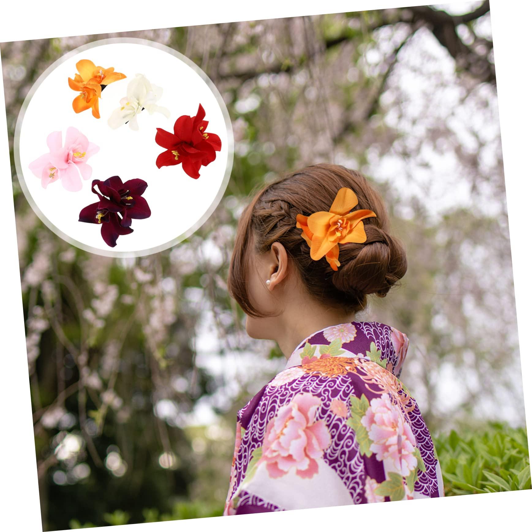 INOOMP INOOMP 5pcs Artificial Hair Clip Hawaiian Hibiscus Plumeria Hairpin Orchid Headdress Headwear Hawaii Hawaiian Plumeria Clips Bridal Wedding Party Beach for Woman Girl Lady