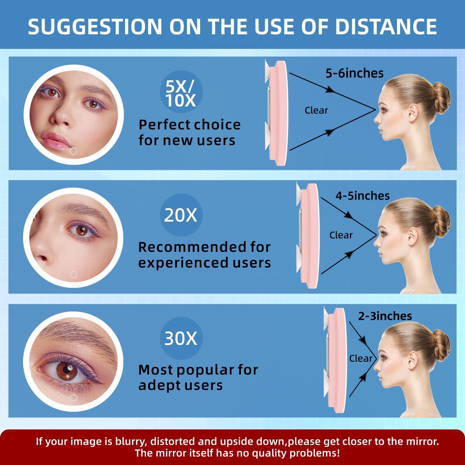 JJhxr 30X Magnifying Mirror with Light, 6\'\' Makeup Magnifying Mirror, Lighted Makeup Mirror with Magnification 30x Travel Magnifying Mirror, 30X High Magnifying Mirror with 3 Suction Cups & Adjustable Stand