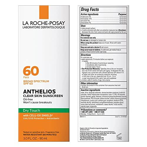 La Roche-Posay La Roche-Posay Anthelios Clear Skin Sunscreen Dry Touch SPF 60, Oil Free Sunscreen For Face, Oil Absorbing, Broad Spectrum SPF + Antioxidants, Non-Greasy, Oxybenzone Free, Travel Size