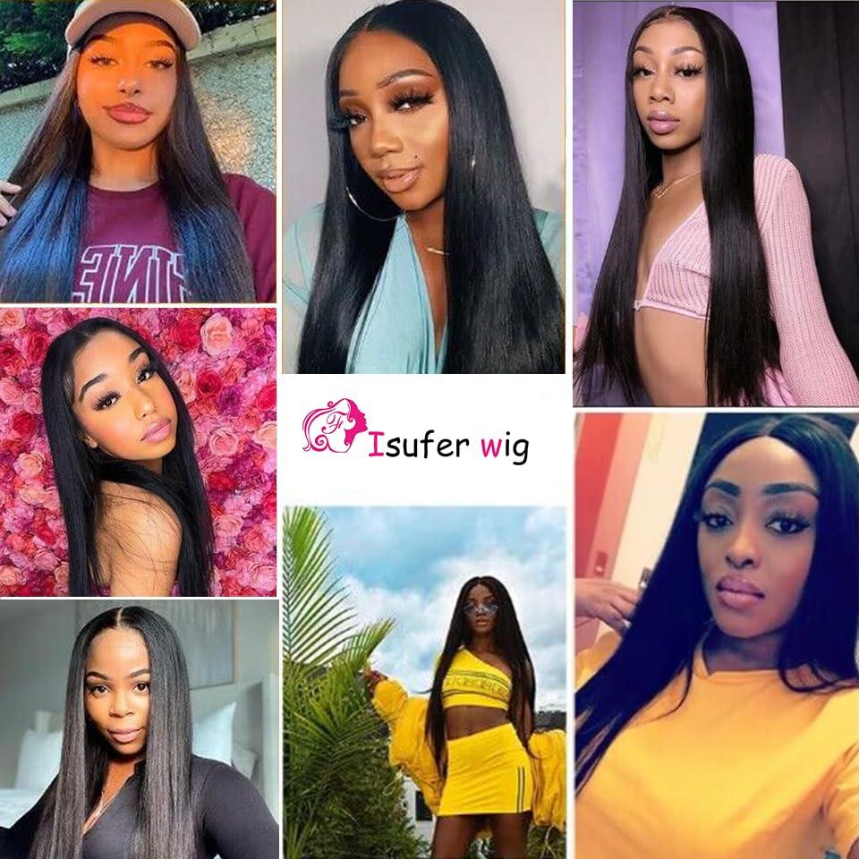 Isufer 2X6 Lace Closure Human Hair Middle Part Straight Brazilian High Density Natural Black 12 Inch
