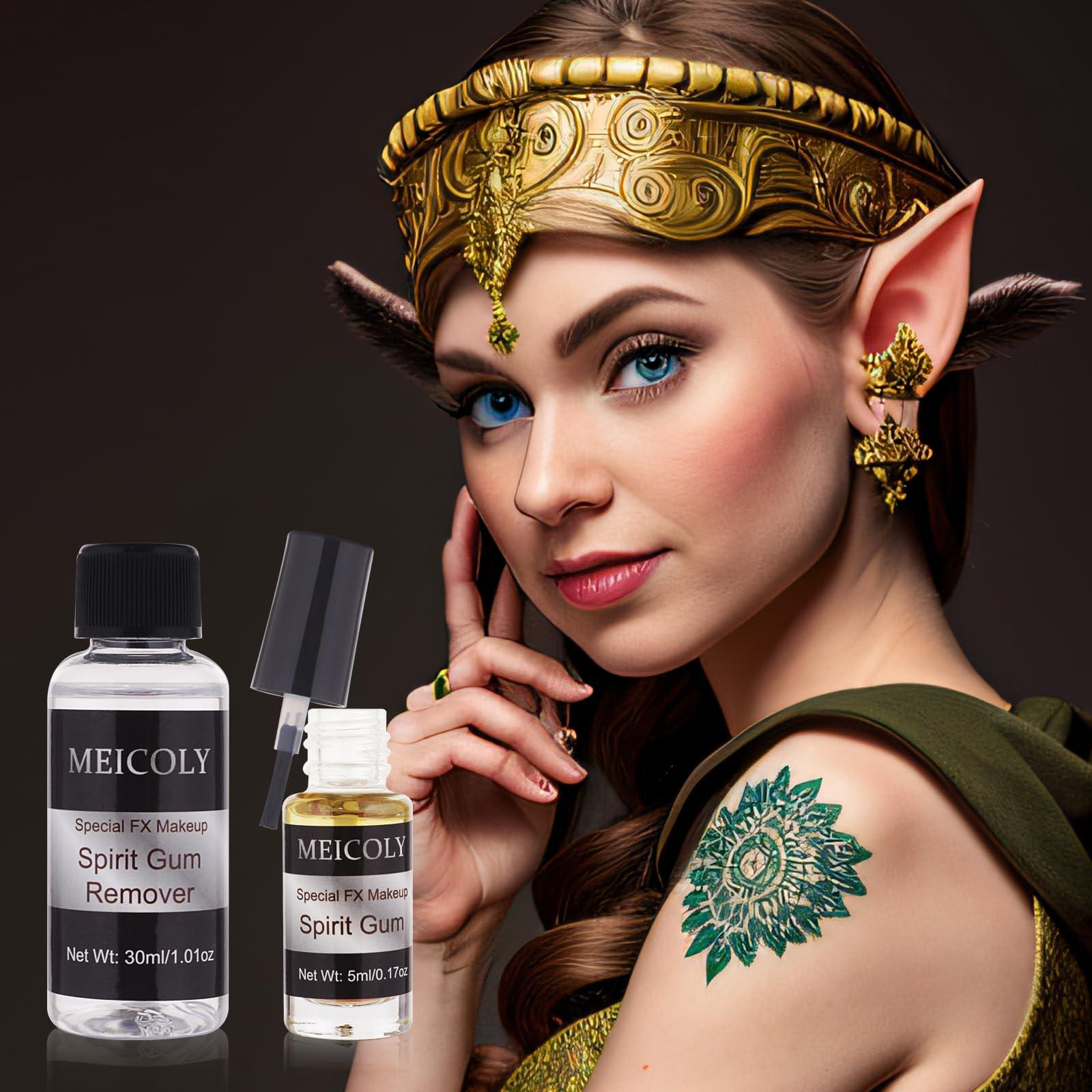 MEICOLY MEICOLY Spirit Gum Adhesive and Remover Combo Kit,Prosthetic Bald Cap Adhesive Glue,Face Skin Glue for Costume,Pro Makeup Glue Adhesive for Face Body Mustache Beard