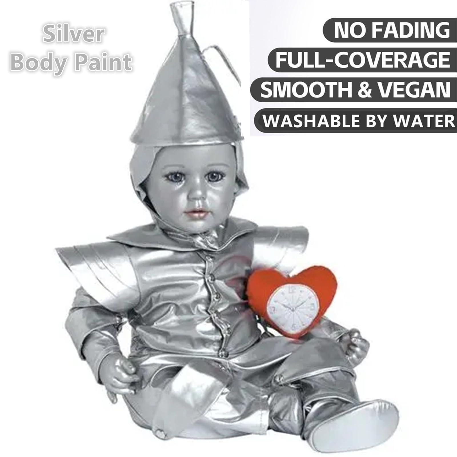 Go Ho Go Ho Metallic Silver Body Paint Washable(2.37 oz),Water Based Cream Silver Face Body Paint,Full Professional Silver Face Paint for Halloween Costumes Festivals Cosplay SFX Makeup