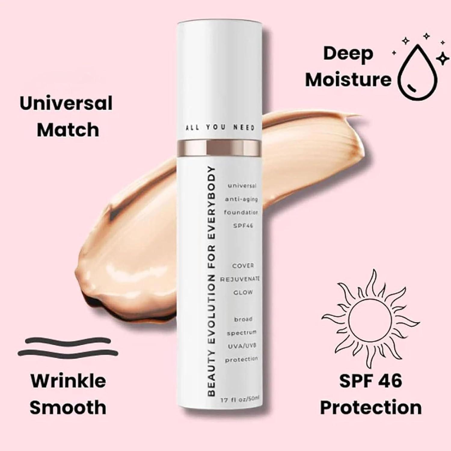 WAKIWI Anti Aging Foundation, Anti Aging Makeup, Universal Tint, Waterproof And Sweat-Proof, Age Defying Serum, Light Sheer Coverage Tinted Face Sunscreen (3Pcs)