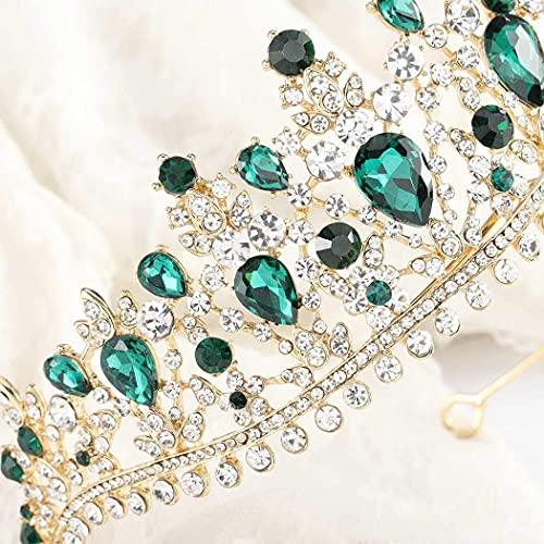 Fairyu Fairyu Baroque Wedding Crown and Tiaras Sparkly Rhinestone Bride Tiaras Crystal Crowns Head Pieces for Women and Girls (Green)