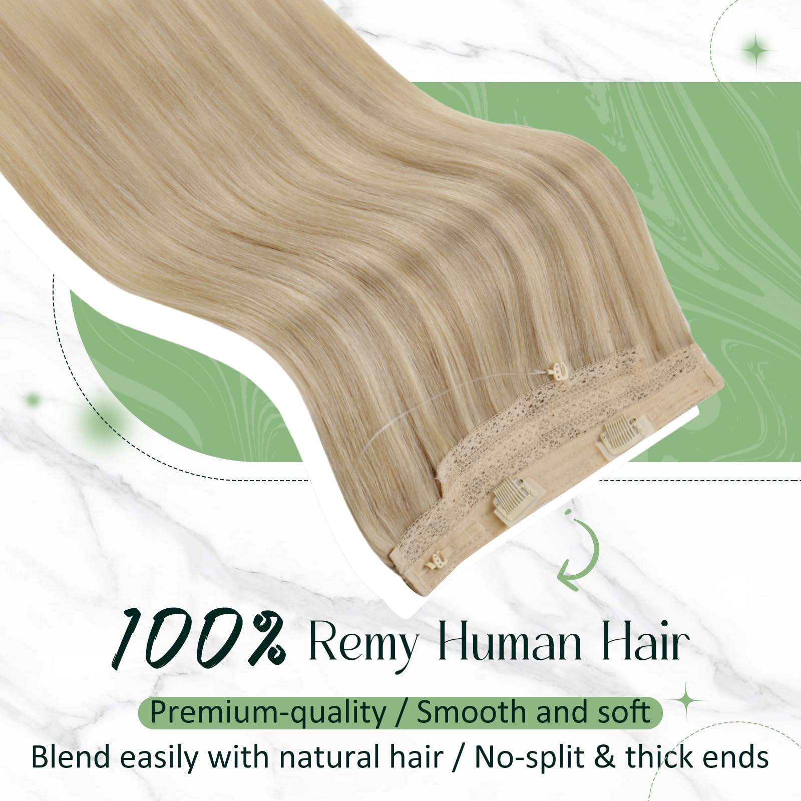 RUNATURE RUNATURE Wire Human Hair Extensions Dark Blonde Highlight Golden Blonde Fish Wire Hair Extensions Real Human Hair Invisible Wire Hair Extensions 16 Inch 80g