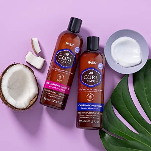 HASK HASK CURL CARE Shampoo + Conditioner Set Coconut and Argan Oil, for Curly Hair Types, Vegan, Color Safe, Gluten-Free, Sulfate-Free, Paraben-Free, Cruelty-Free - 1 Shampoo and 1 Conditioner