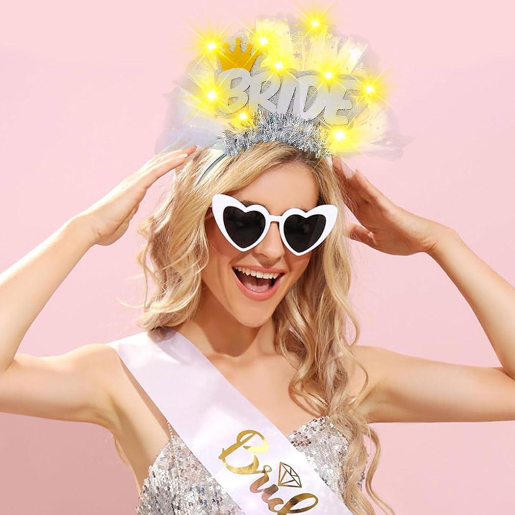 JEAIRTS JEAIRTS Light Up Bride Veil Headband LED Wedding Star Veil Crown Headpiece Glowing Bachelorette Party Hair Accessories for Women(1-Crown)