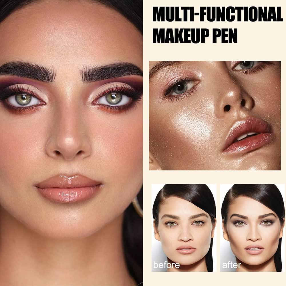 Pyrxgjn Contour Beauty Wand, Liquid Highlighter and Bronzer Stick, Natural Cream Bronzer Stick with Cushion Applicator, Lightweight Blendable Liquid Contour Matte Finish(1# / 2#)