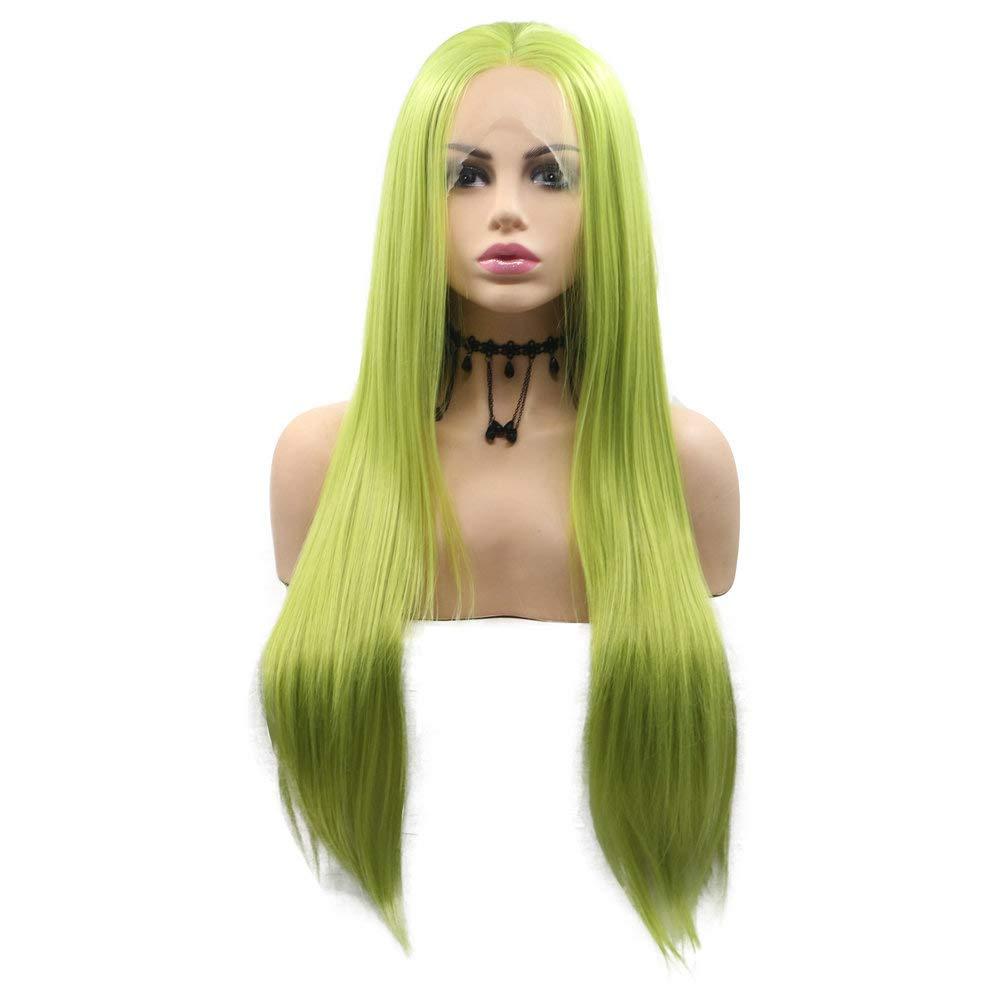 karissa Hair Fresh Green Lace Front Wigs for Women Long Silky Soft Pastel Neon Synthetic Real Hair Wig Pre Plucked Hairline Avocado Green Handmade Wigs GluelessLace Wig Heat Safe Cosplay Daily 24Inch