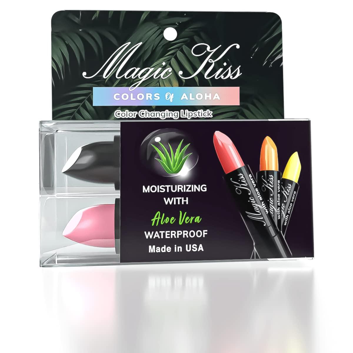 Magic Kiss Magic Kiss Color Changing Matte Lipstick set, Long Lasting Nutritious Lips Moisturizer Magic Temperature Color Change Lip Balm with Aloe Vera PH Lipstick MADE IN USA (2 Pack - Pink & Black)