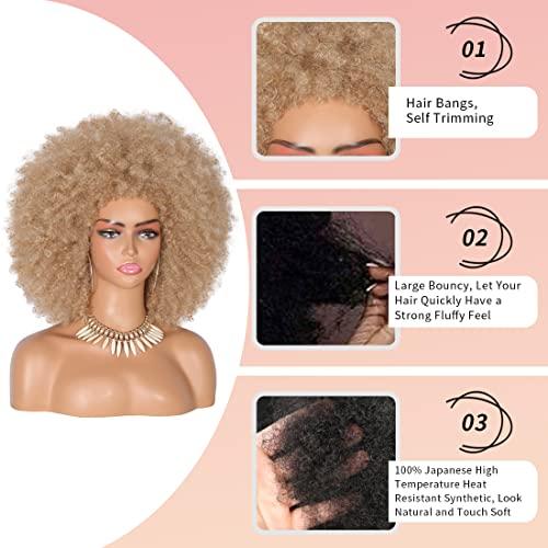 Kalyss Kalyss 16" Women's Long Afro Wigs for Black Women 70's Afro Kinky Curly Blonde Wigs Large Bouncy and Soft Natural Looking Premium Synthetic Big Afro Wig