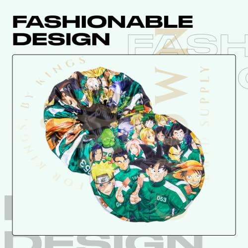 FOR KINGS. BY KINGS CROWN LMTD SUPPLY Large Silky Design Anime Bonnet with Elastic Soft Band Adjustable Women and Men, Comfortable Satin Fabric, SquidB