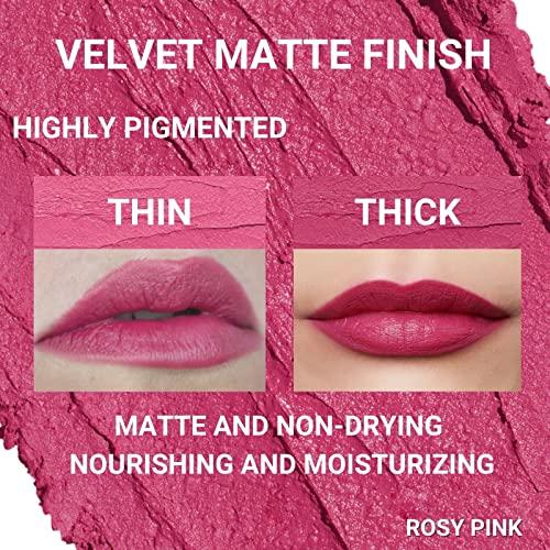 Oulac Oulac Rose Pink Matte Lipstick for Women, Lipstick & Blush Duo,Soft Creamy Satin Finish Lipsticks, Moisturising Formula, Rich Color Lips, Highly Pigmented, Rose Oil, Vegan & Cruelty-Free| 3.6g (Y07)