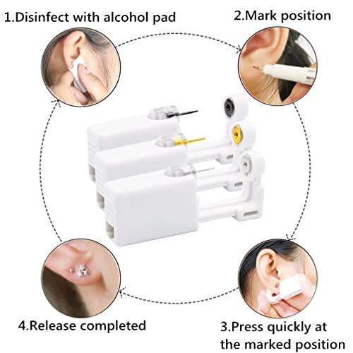 psaakon Self Ear Piercing Kits – 2 Pack Self Ear Piercing Gun, Disposable Ear Pearcings Kit with 3mm Silver Black Gold Ball Earring Studs,Safety Ear Piercing Gun Kit Tool (Black)