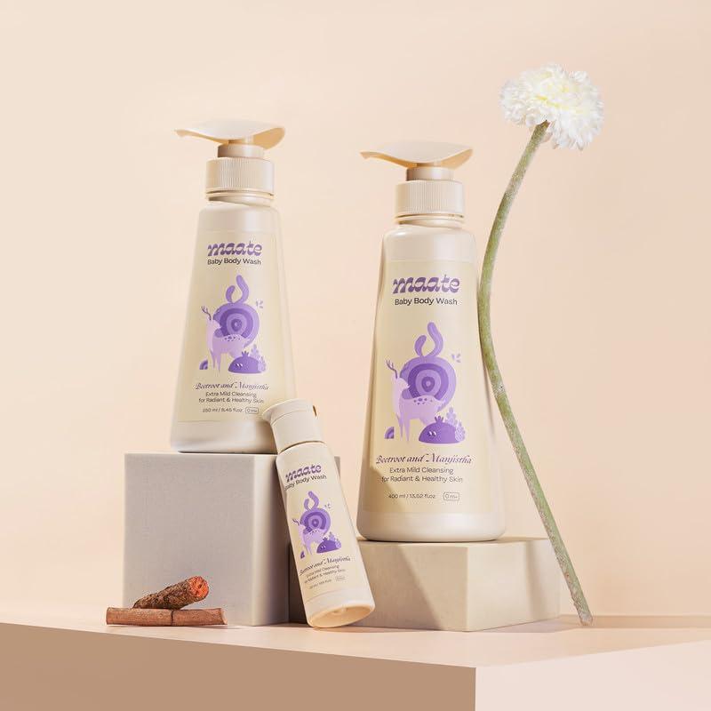 MAATE MAATE Baby Body Wash (400 ml) | With Ayurvedic Herbs Beetroot, Manjistha & Neem extracts | Body Wash for Dry & Sensitive Skin | Natural & Vegan | Tear-free & pH Balanced | Soap Free | Body Wash