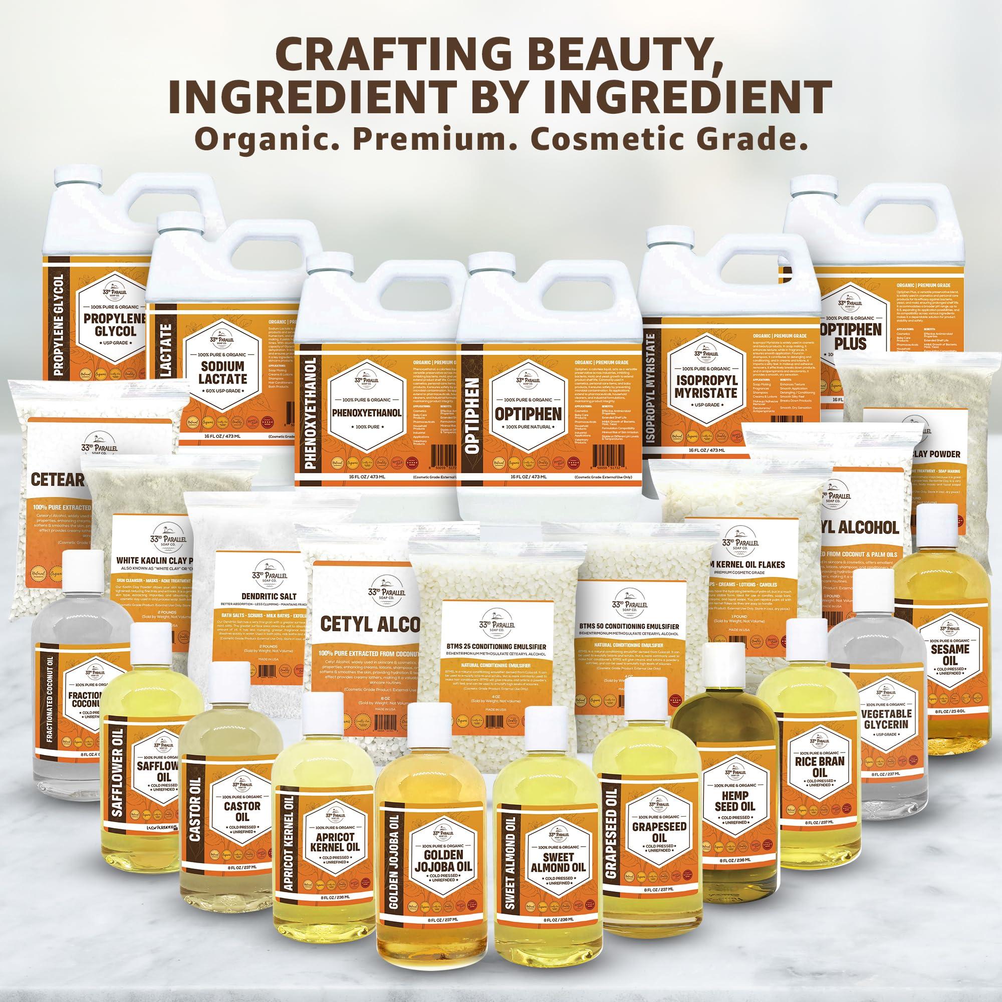 33RD PARALLEL SOAP CO. ORGANIC RICE BRAN OIL (8 oz) Premium Cold Pressed Unrefined | 100% Pure Rice Bran Oil for Skin, Face, Hair, Soap Making | Carrier for Essential Oils | Available in Bulk | 8 FL OZ