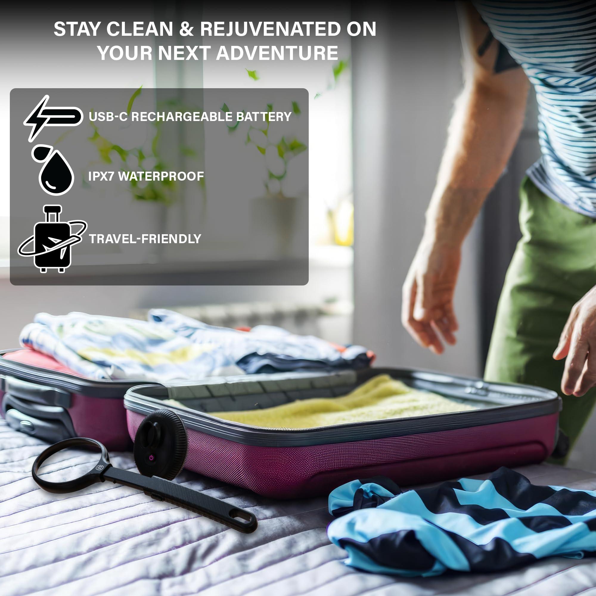 Bella Ciao Bella Ciao Body & Face Electric Vibrating Shower Scrubber, 4 Vibrating Modes, Extendable Handle, Detachable Head Silicone Massage Brush, Waterproof (Black)