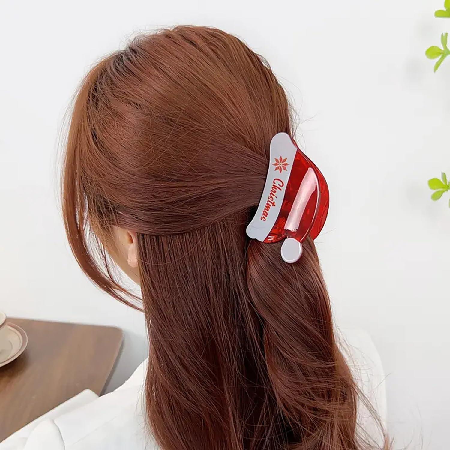 LYLYNB 2Pcs Christmas Hair Claw Clips Red Green Santa Hat Hair Clips Medium Size Nonslip Shark Jaw Clips Christmas Acrylic Hair Clip Cute Hair Accessories for Women Xmas Party Hair Supplies