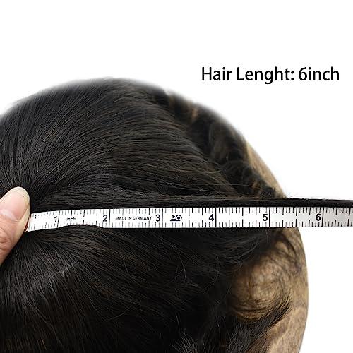 Hair Wonders Hair Wonders Mens Toupee V-looped Hairpieces For Men European Human Hair Replacement System Thin Skin Hair Pieces For Men Protesis Capilar Para Hombre 8X10#1 Jet Black 100% Density