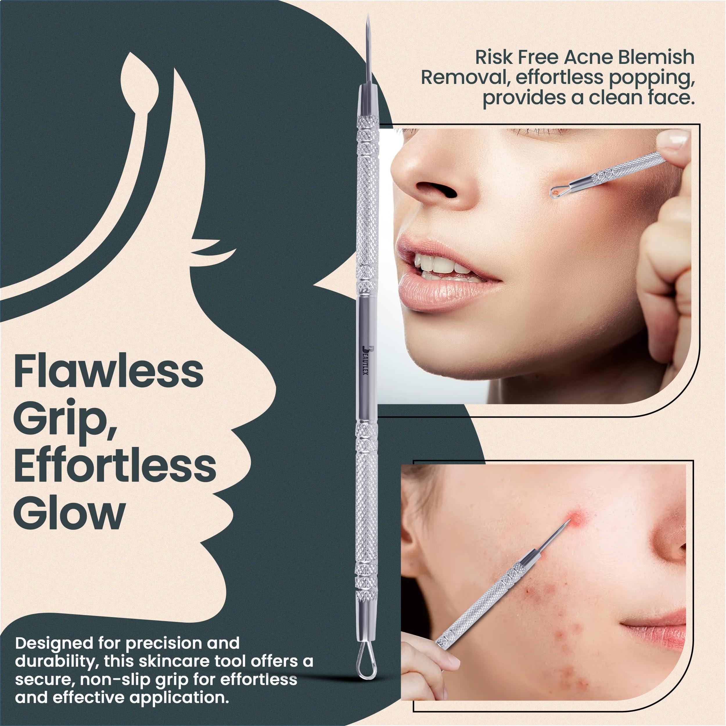 Beautlex Lancet for Facial Milia Remover and Whitehead Extractor. Double Ended Angled Circle Loop & Sharp Needle Pimple Popper Tool. Dermatologists recommended Design and Comes with Synthetic Leather Storage