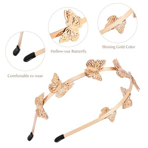 Beaupretty Butterfly Headband,Hollow Metal Headband Alloy Tiara Headpiece Hair Accessories for Women Girls,Gold
