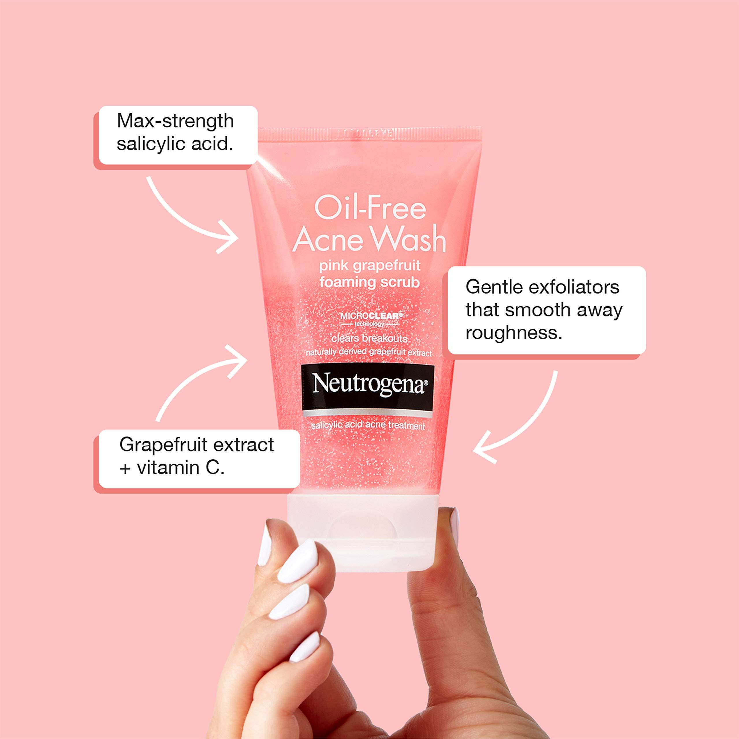 Neutrogena Neutrogena Oil Free Pink Grapefruit Acne Face Wash with Vitamin C, 2% Salicylic Acid Acne Treatment, Gentle Foaming Vitamin C Facial Scrub to Treat & Prevent Breakouts, 6.7 fl. oz