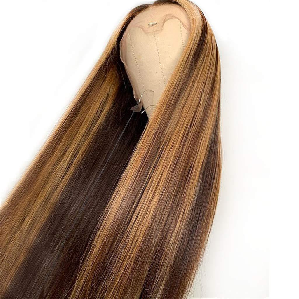Nobel Hair Ombre Color Full Lace Wigs Human Hair Straight Highlight Pre Plucked Hairline Bleached Knots 4/27 Human Hair Wigs Colored 200% Density 14Inch
