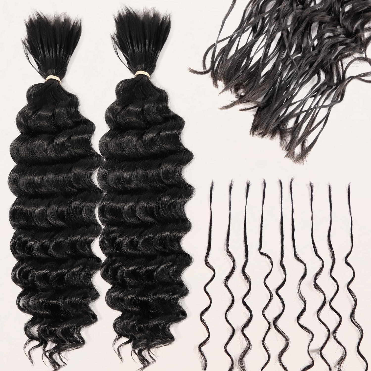 BLL Pre-Divided Deep Wave Human Braiding Hair for Boho Braids Bulk Hair Pre-streached Human Braiding Hair Deep Wave For Black Women (Natural Black, 16 Inch - 320 Roots)