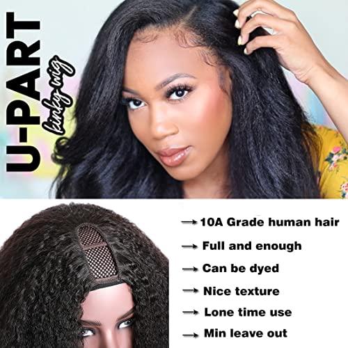 Nadula Nadula Kinky Straight U Part Wigs Human Hair for Women,Brazilian Glueless Upart Yaki Straight No Sew in No Glue Beginner Friendly Wigs Natural Black Color 18inch