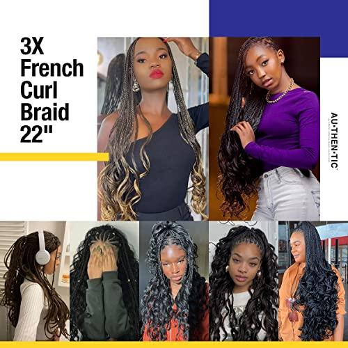 AU-THEN-TIC AU-THEN-TIC French Curly Braiding Hair 22 Inch French Curl Wavy Braids Spiral Curl Bouncy Braiding Hair for Goddess Box Braids Crochet Hair Extensions (9 Bundles (Pack of 3), 2-Dark Brown)