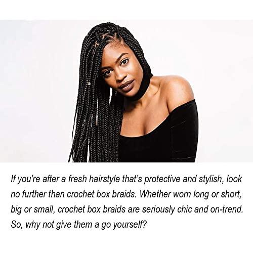 THEMIS HAIR Ombre Box Braids Crochet Hair Medium box braid Pre-Looped 22Strands Three Tones Heat Resistant Fiber Hair (24 Inch,Black-DarkBrown-Light Brown)