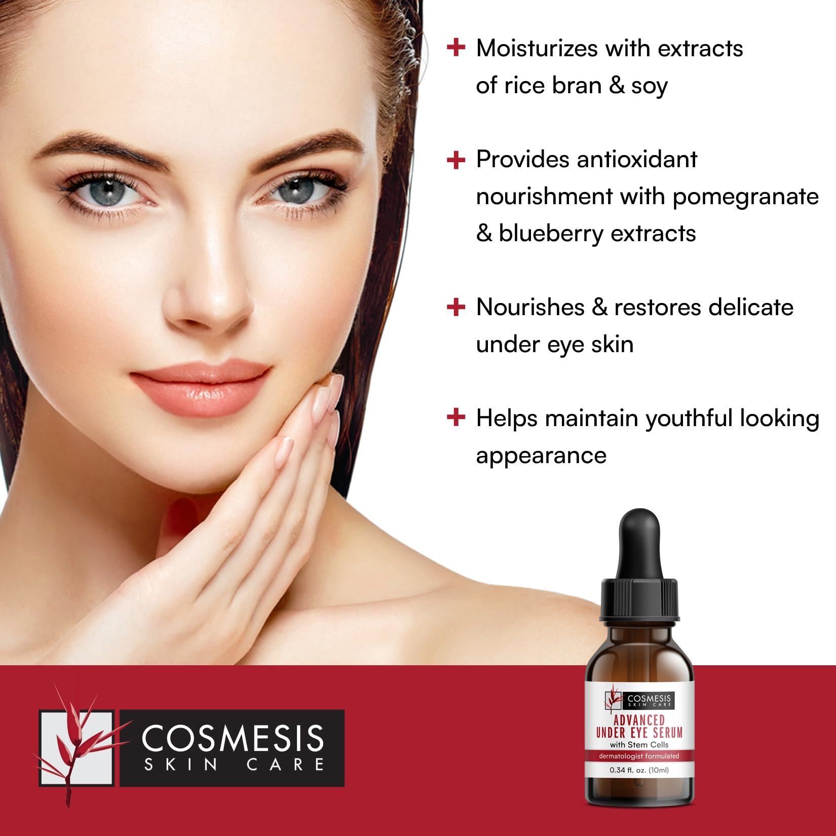 Cosmesis Skin Care Advanced Under Eye Serum with Stem Cells - Reduce Wrinkles, Moisturize & Nourish - Pomegranate, Blueberry & Seaweed Extracts - 1/3 oz