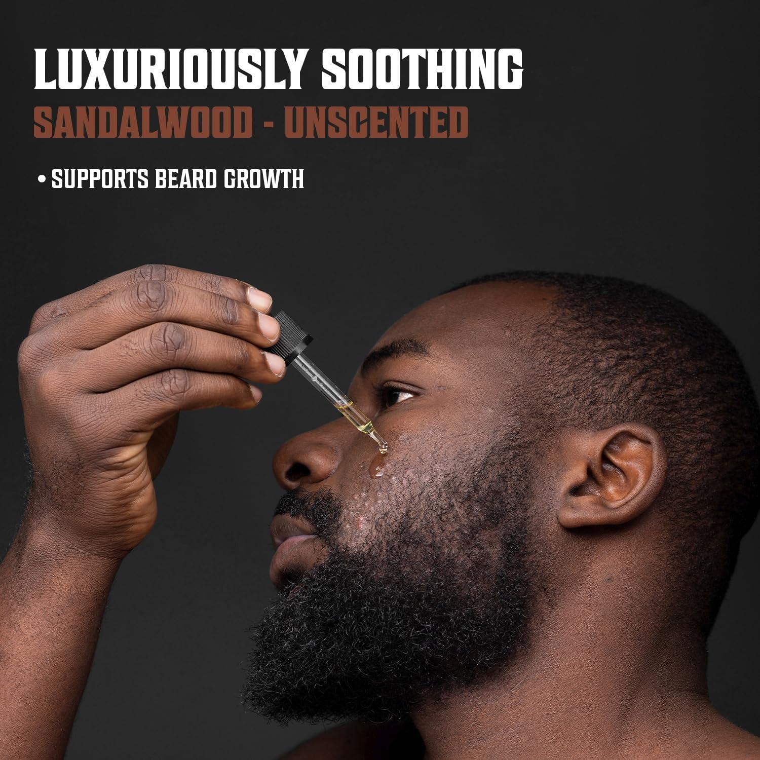 Viking Revolution Viking Revolution Sandalwood and Unscented Beard Oil for Men - Natural Mens Beard Oil with Argan Oil and Jojoba Oil - Beard Softener, Strengthens and Moisturizes - Beard Conditioner for Men (2 Pack)