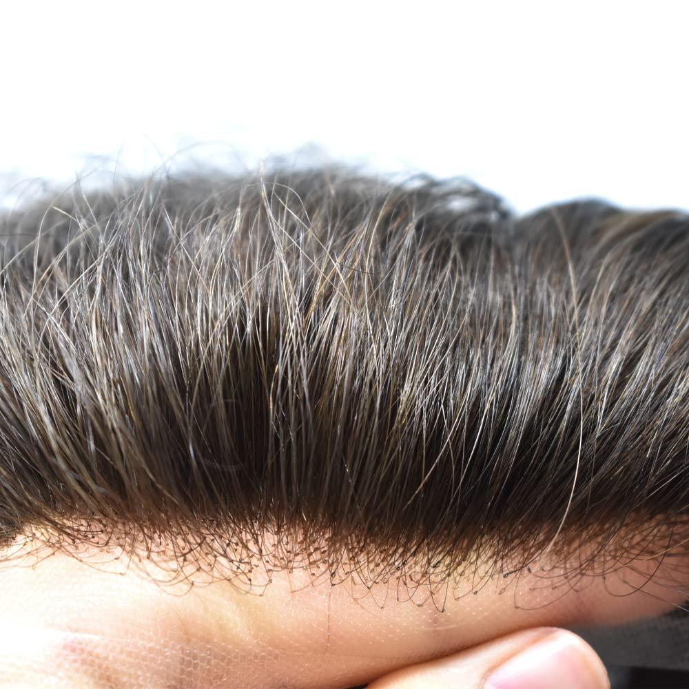 Hair Wonders Full Swiss Lace Mens Hair System Human Hair Mens Toupee Hair Pieces For Men Hair Toupee For Men Hair Replacement System For Men7x9 light to Medium density2# DARKEST BROWN