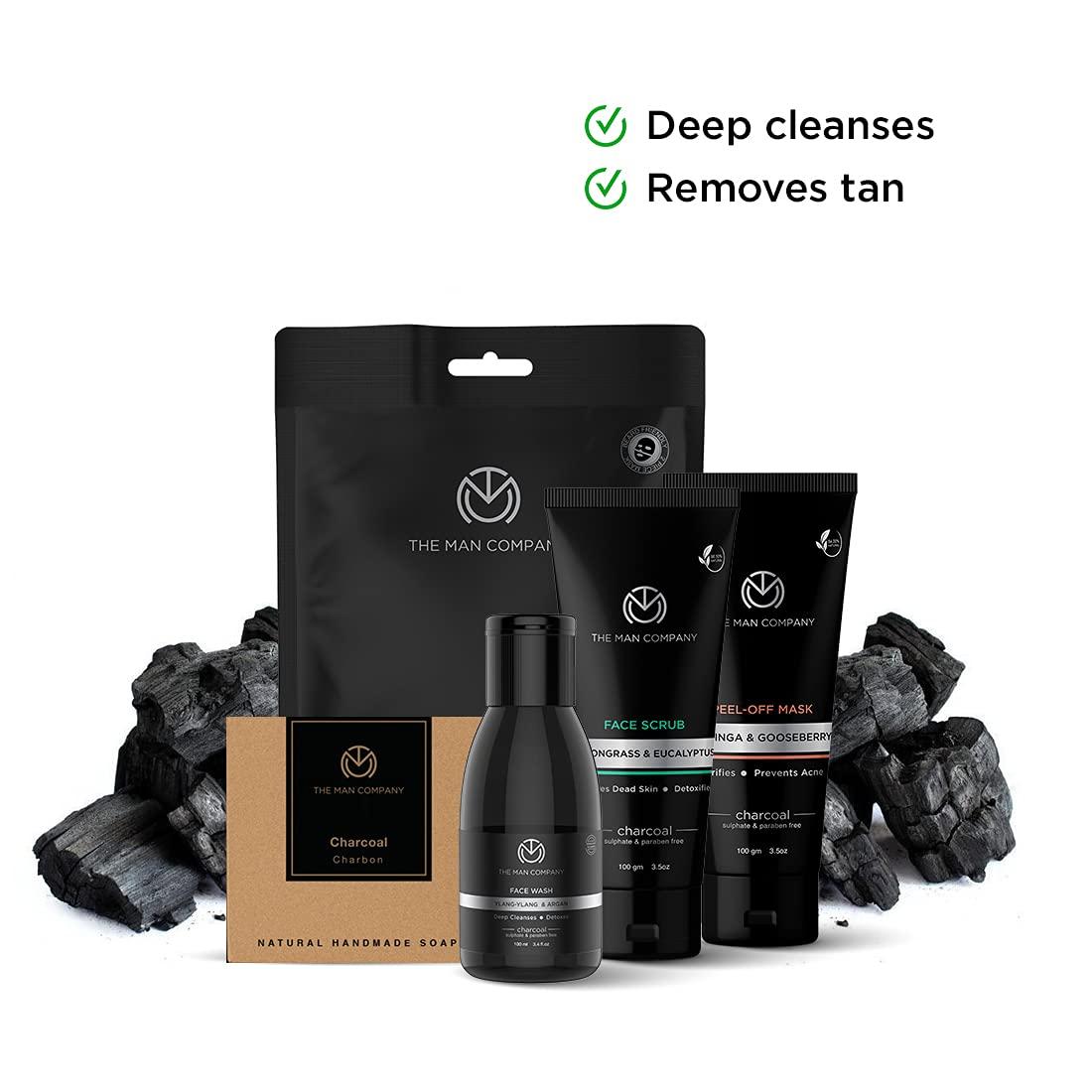 The Man Company The Man Company De Tan Charcoal Facial Kit for Men with Face Wash, Face Scrub, Peel Off Mask, Sheet Mask, Soap for Whitehead & Blackhead Removal, Deep Skin Cleansing & Oil Control | Best Gift Set