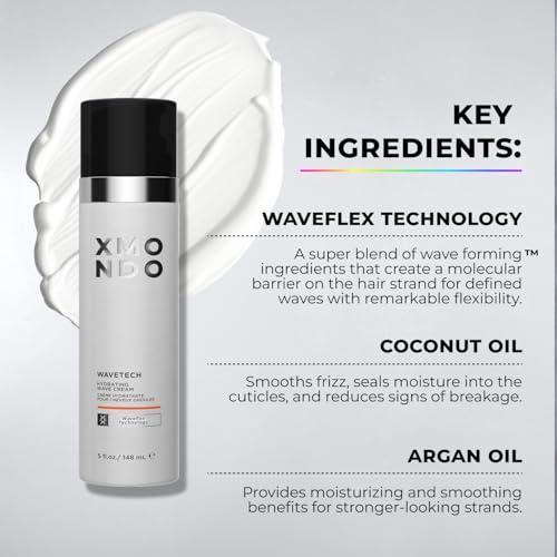XMONDO XMONDO Hair Wavetech Hydrating Wave Cream, Vegan Formula Wavy Hair Curl Cream with Coconut and Argan Oil for Definition, Breakage Protection, and Hair Hydration, 5 Fl. Oz
