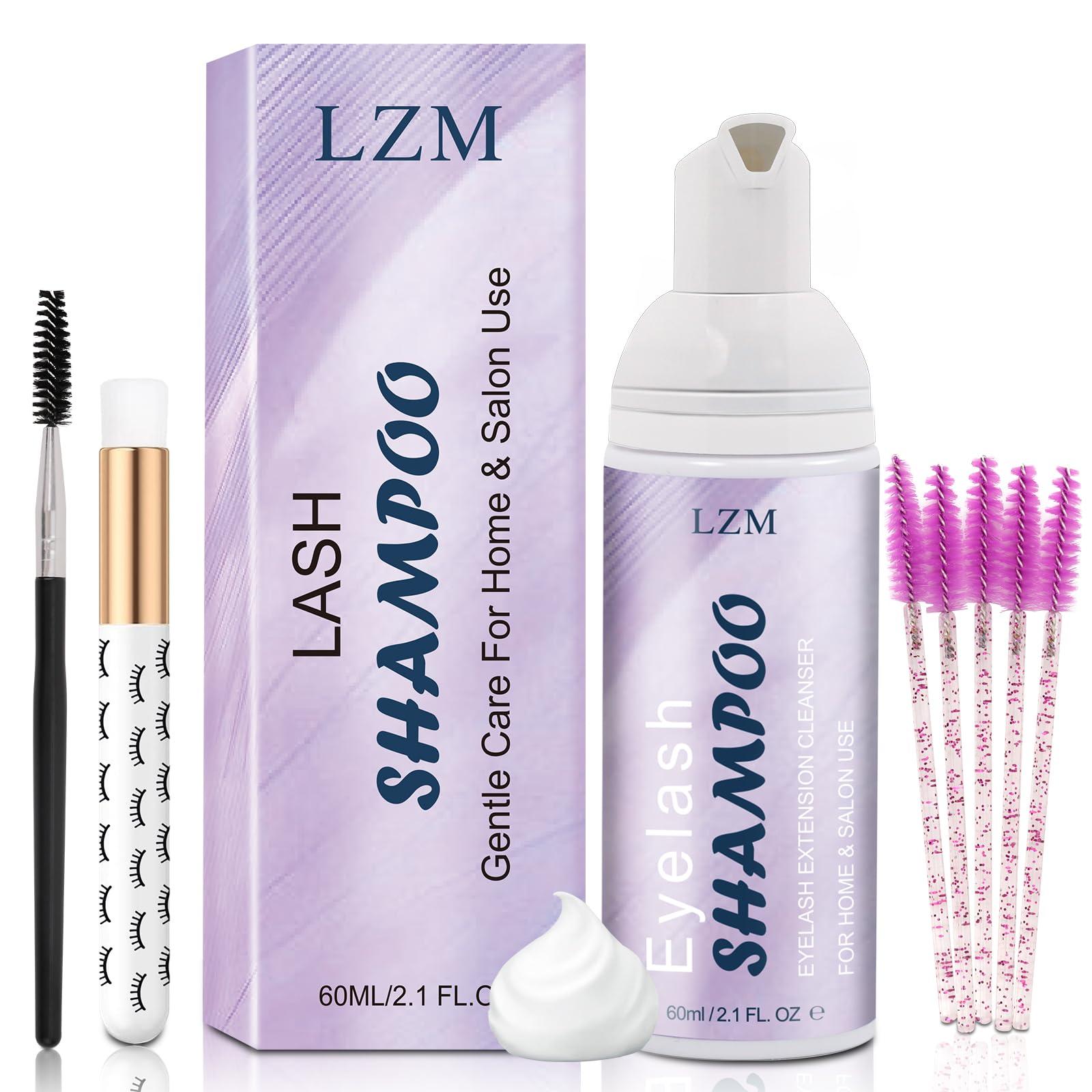LZM LZM Lash Shampoo Lash Cleaner - Lash Wash Cleaning kit for Cluster Lash/Eyelash Extensions, Lash Bath, Lash Cleanser Foam, Lash Soap, Lash Care Oil Free, 60ml(3-IN-1 SHAMPOO KIT)