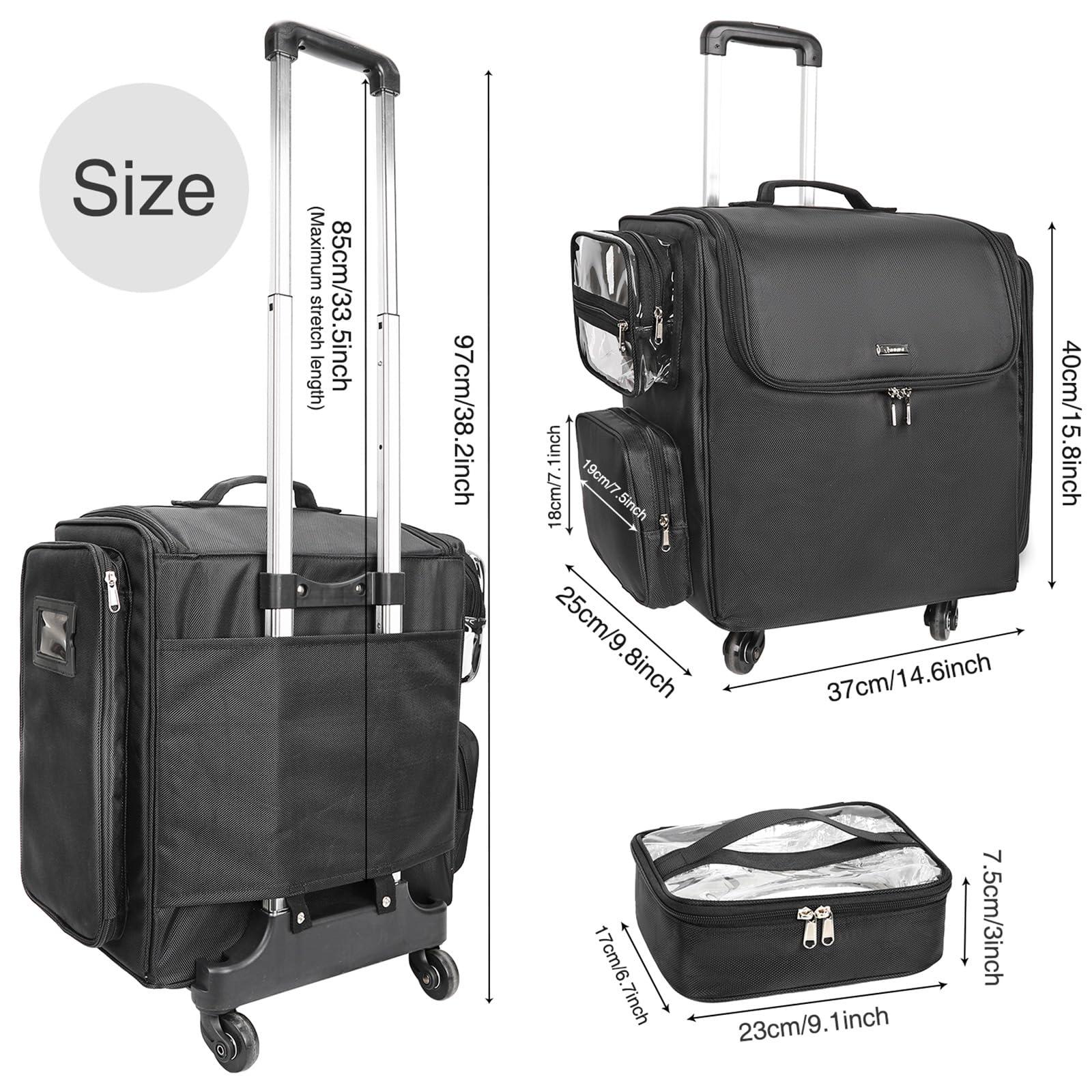 Relavel Relavel Rolling Makeup Case Cosmetology Case on Wheels Hair Stylist/Hairdresser Travelling BarberBag with Four 360 Degree Spinner Wheels, Heat Insulation Lining and Adjustable Dividers