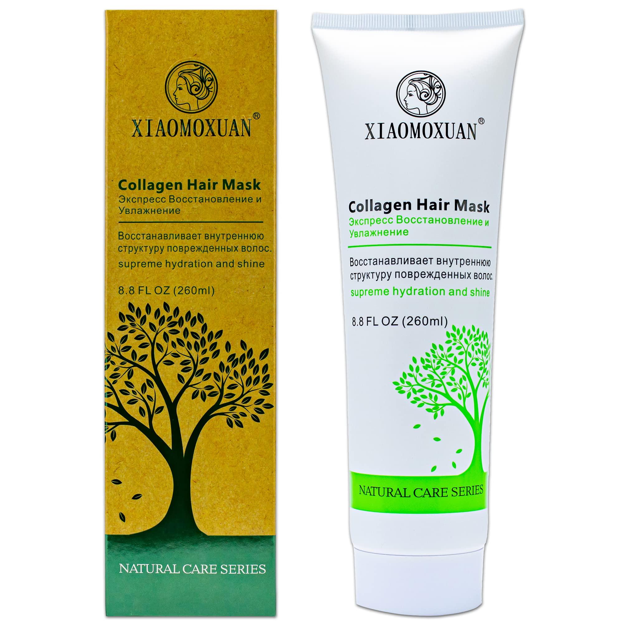 Xiaomoxuan Xiaomoxuan Organic Collagen Mask for Dry Damaged Hair - Natural Deep Conditioning Hair Moisturizer with Tea Tree Oil - Split End Repair Treatment Masque, 8.8 Fl Oz