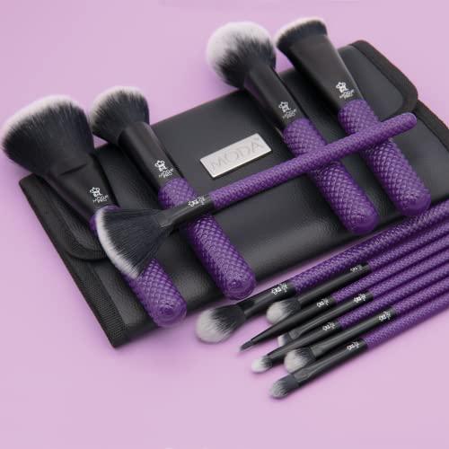 MODA MODA Pro Full Face 13PC Makeup Brush Set with Travel Pouch (Purple)