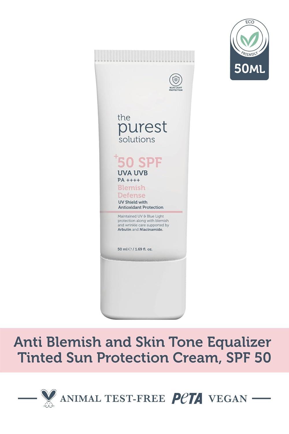 The Purest Solutions The Purest Solutions Blemish Defense (UV Shield with Antioxidant Protection SPF 50+) - 8h UVA Protection, Arbutin & Niacinamide for Skin Tone Harmonization and Moisturizers - Vegan (50 ml)