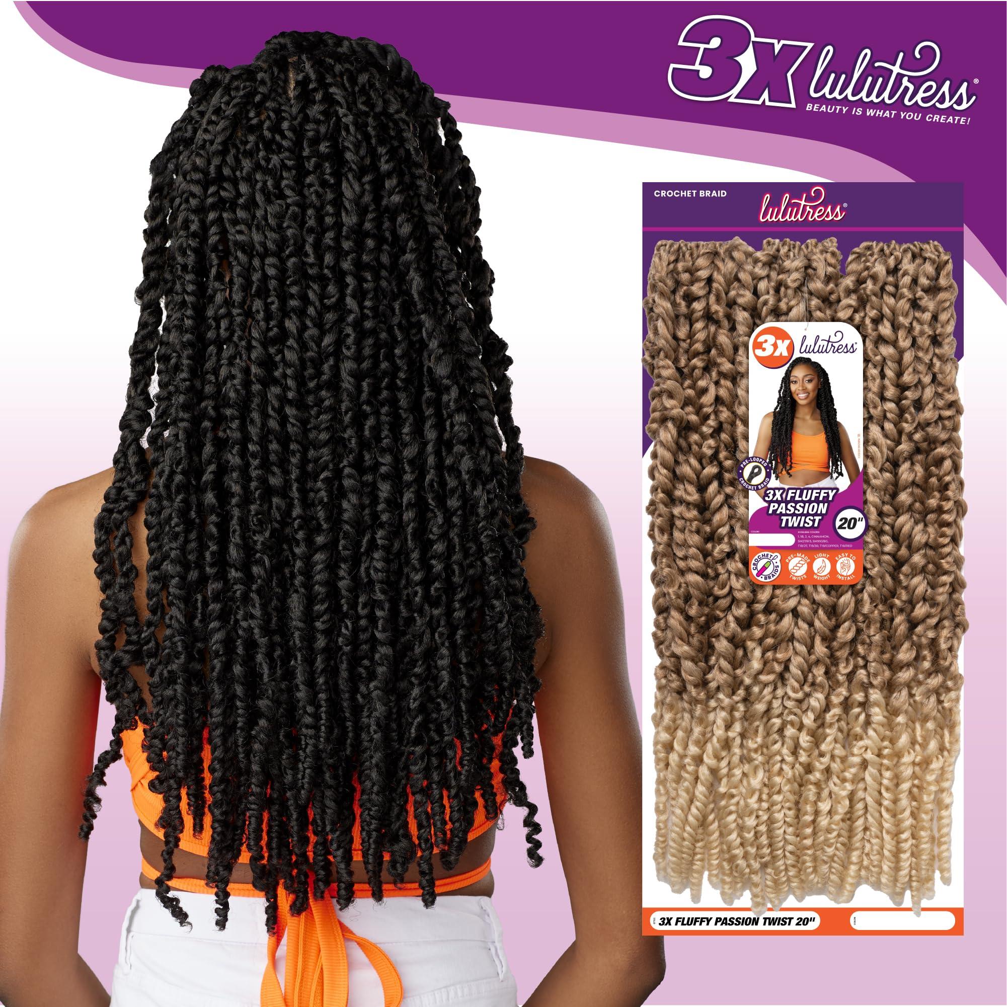 Sensationnel Sensationnel Lulutress crochet braiding hair - 3x fluffy passion twist 20 inch pre made crochet braids hair all kanekalon synthetic locs twists braids (1 pack, 2 DARKBROWN)