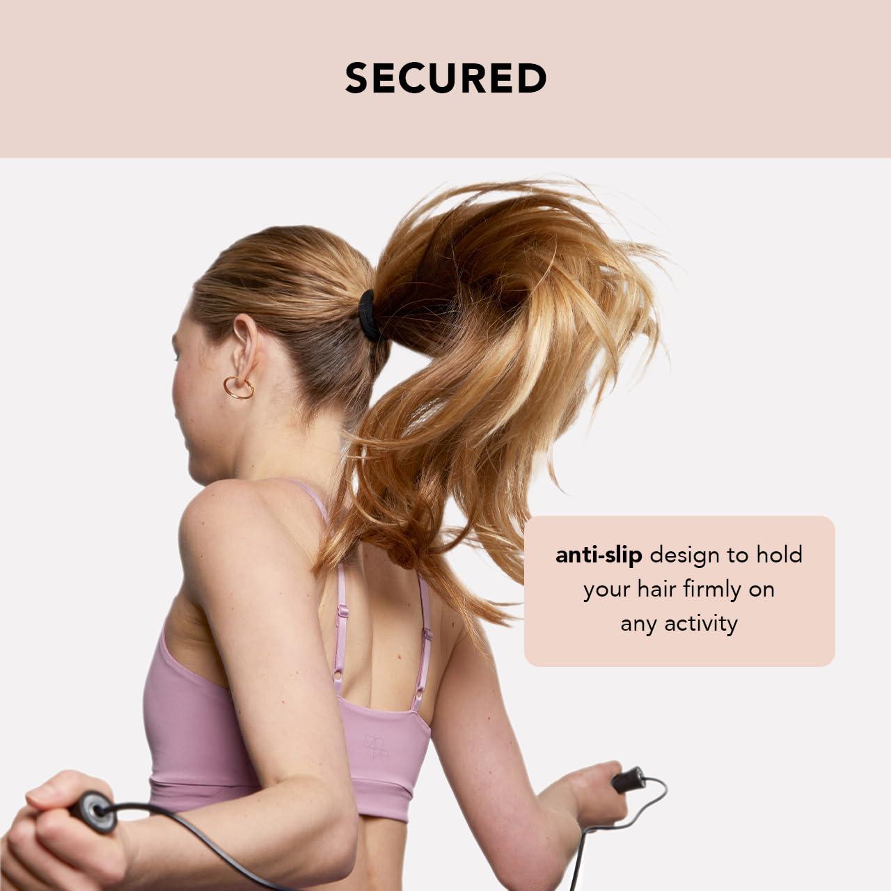 Kitsch Kitsch Hair Ties for Women, Hair Ties No Damage Elastics, Ponytail Holders - No Pull, No Breakage, Stretchy Hairties for Everyday Use | Recycled Polyester Material, 20 pcs - Black