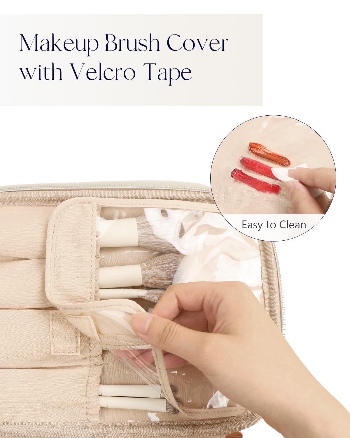 Prite Prite Makeup Bag, Large Capacity Portable Travel Cosmetic Bag, Waterproof Makeup Organizer for Women with Handle and Divider(Pearl Pink)