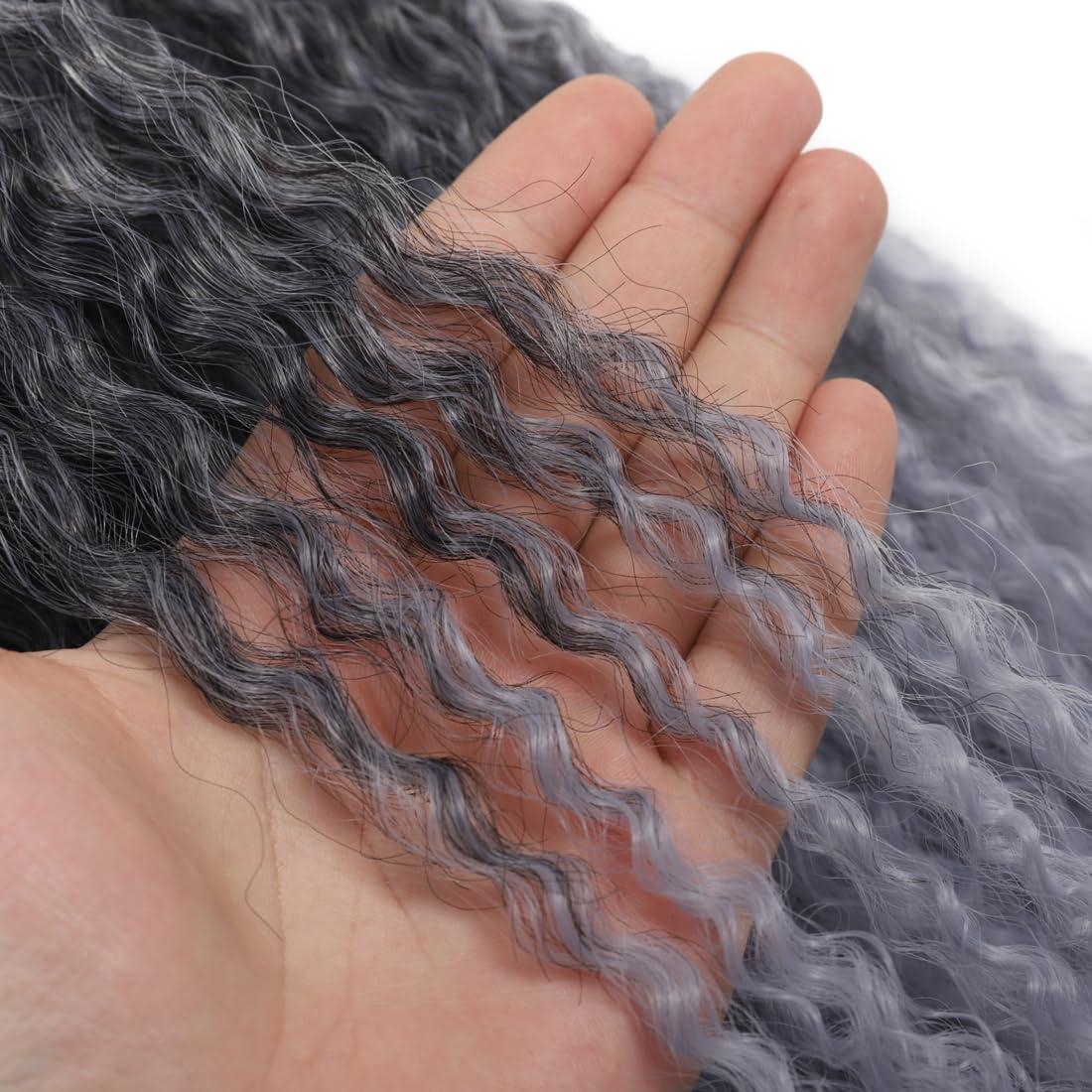 Sarannala Brazilian Curly Braids Crochet Twist Hair 30inches 3Packs Afro Kinky Curly Braiding Hair Extensions Deep Curly Crochet Hair Synthetic Water Wave Braid Hair(30Inch,1B/ Silver Grey)